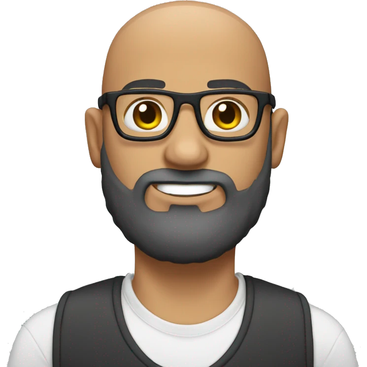 bald guy with strong beard and carey glasses and braces emoji