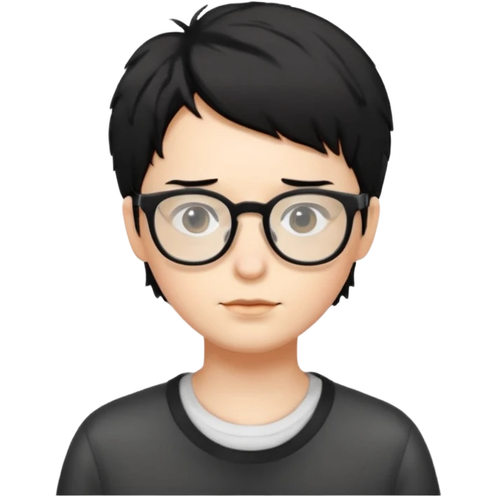 Cabelo bagunçado meio pequeno preto com cor de pele branca e com oculos emoji