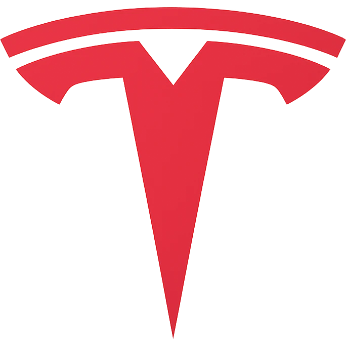 bold Tesla logo, red and white, flat design emoji