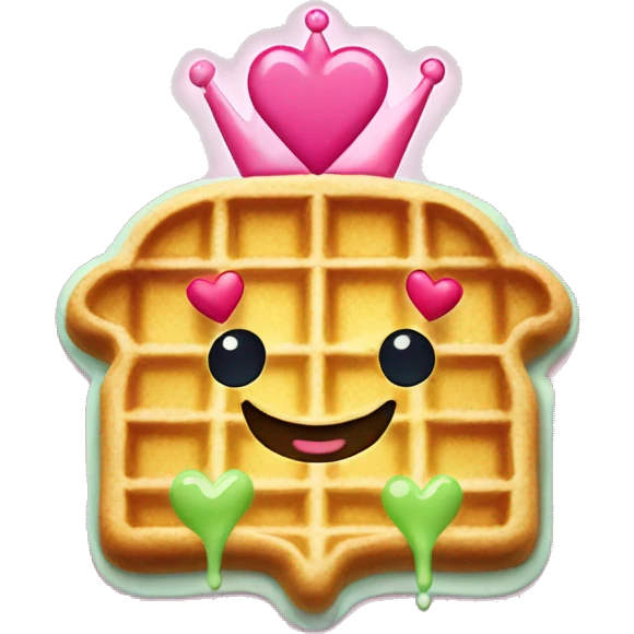 smiling waffle with matcha and sparkles and pink hearts around it like a crown emoji