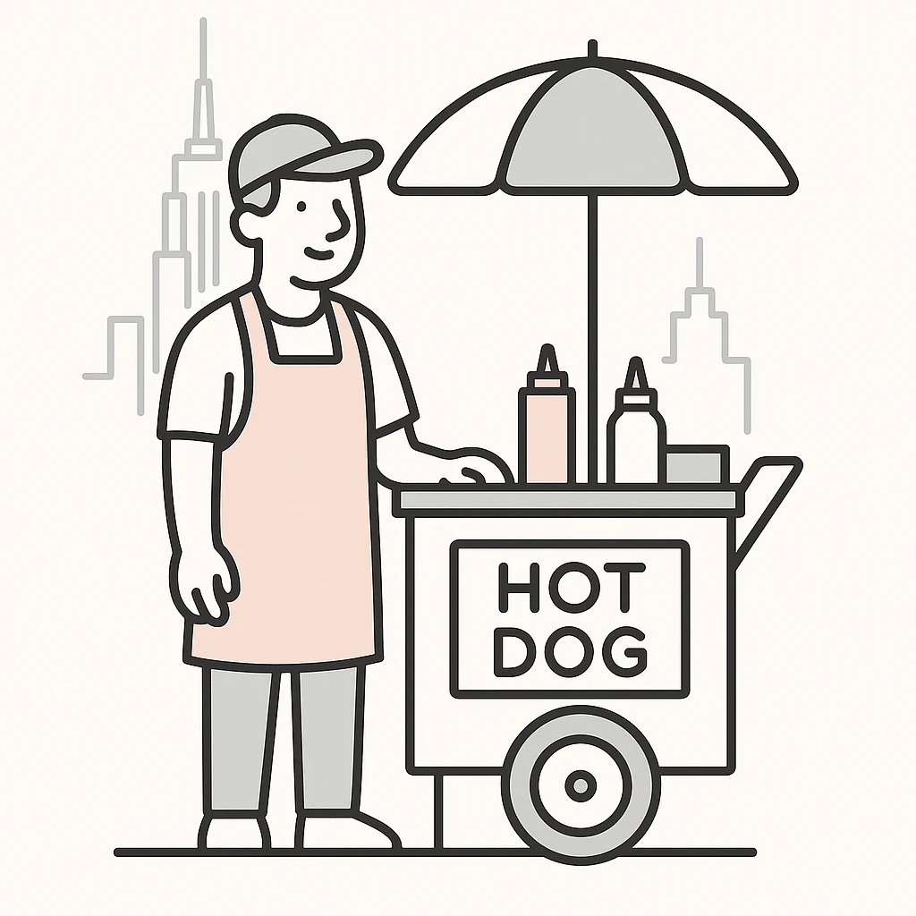 hotdog seller in New York with cart emoji