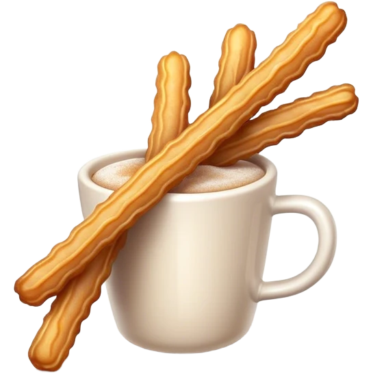 Cinematic Realistic Churros Dessert Emoji, showcasing crispy, golden-brown fried dough sticks dusted with sugar rendered with lifelike detail and warm, inviting lighting. emoji