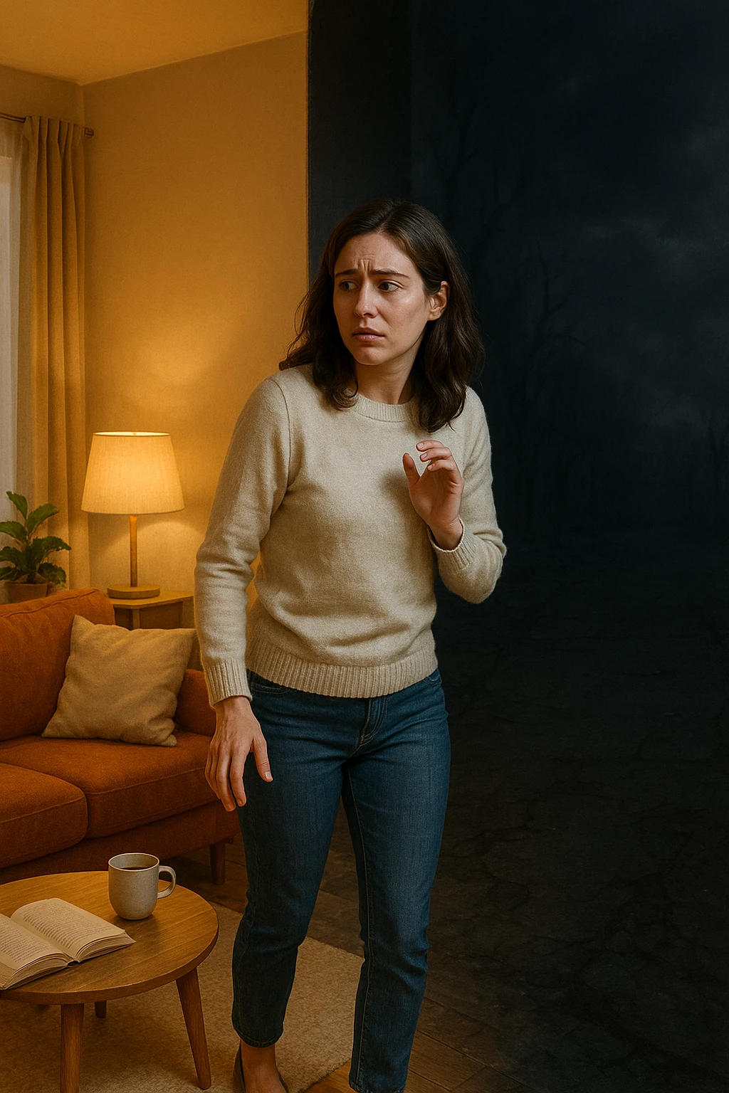 donna che vuole rimanere nella sua zona di comfort. Immagini realistiche emoji