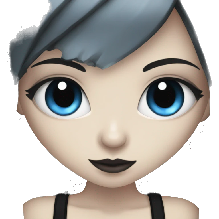 goth girl with blue eyes and black cat emoji