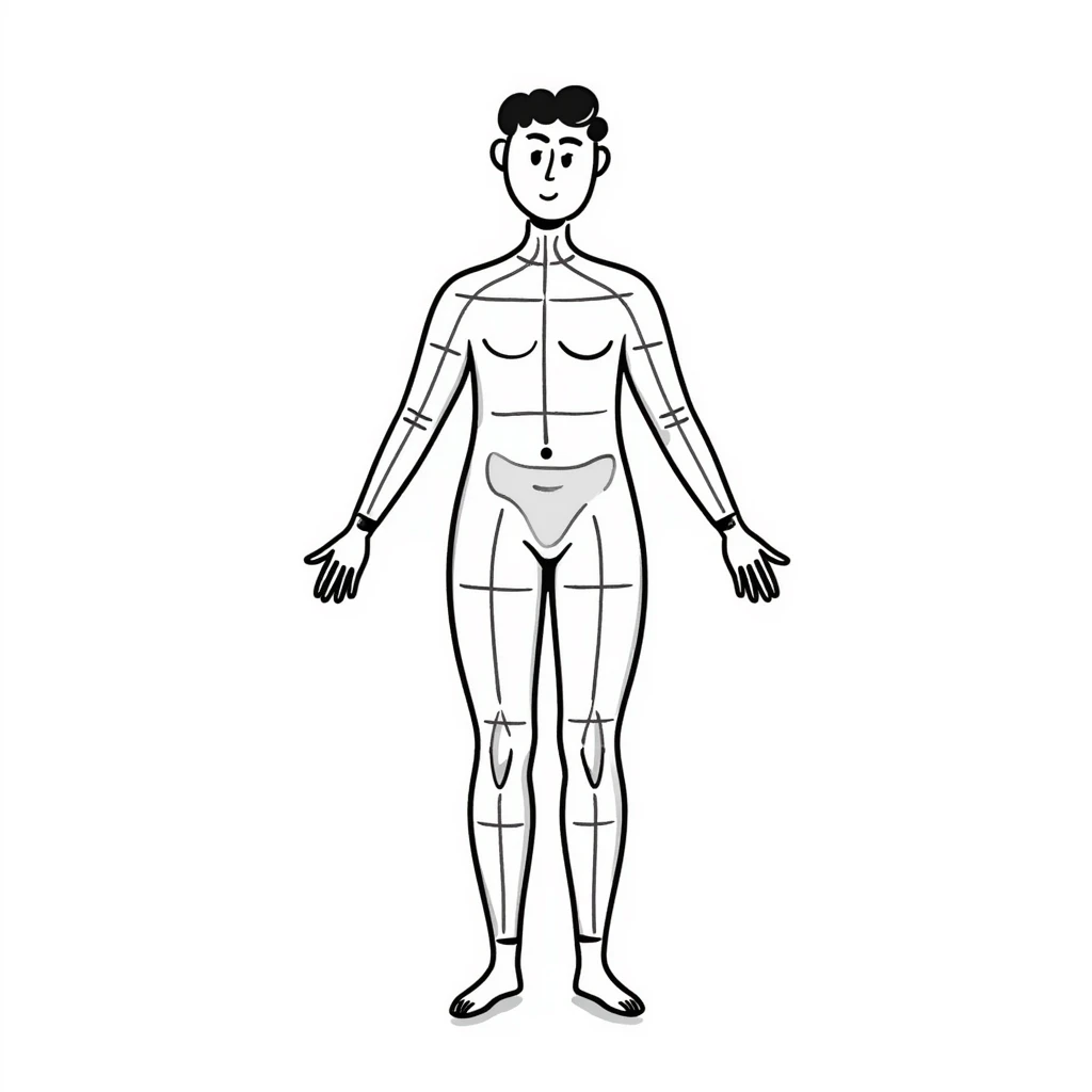 Human figure with digital measurement lines and grid pattern overlay, 3D body scan visualization emoji