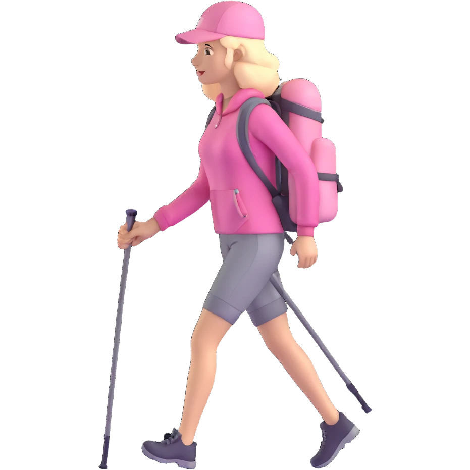woman hiking wearing light pink clothes emoji