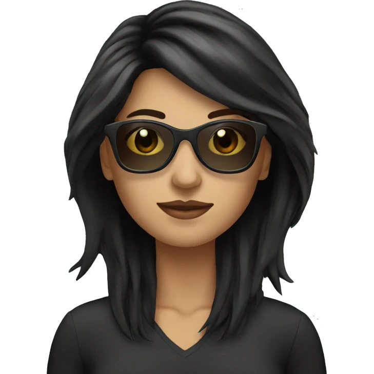 Women white, sunglasses, black hairs  emoji