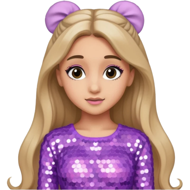 Ariana Grande with long dark blonde hair, lavender pink sequin outfit emoji