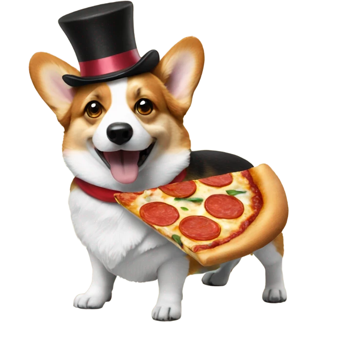 Corgi with a top hat and eating pizza emoji