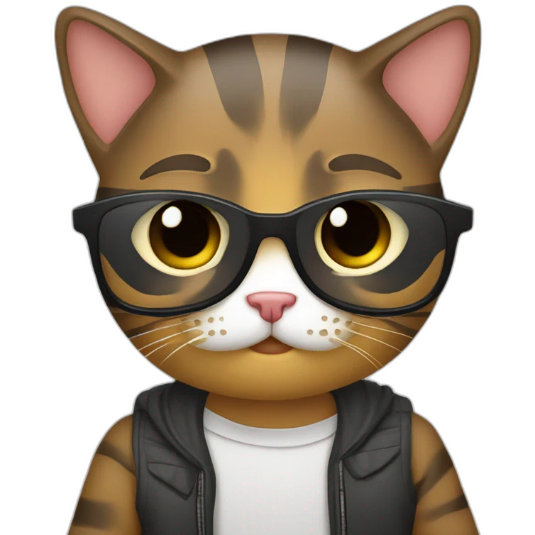 joven  gafas y gato rayado emoji