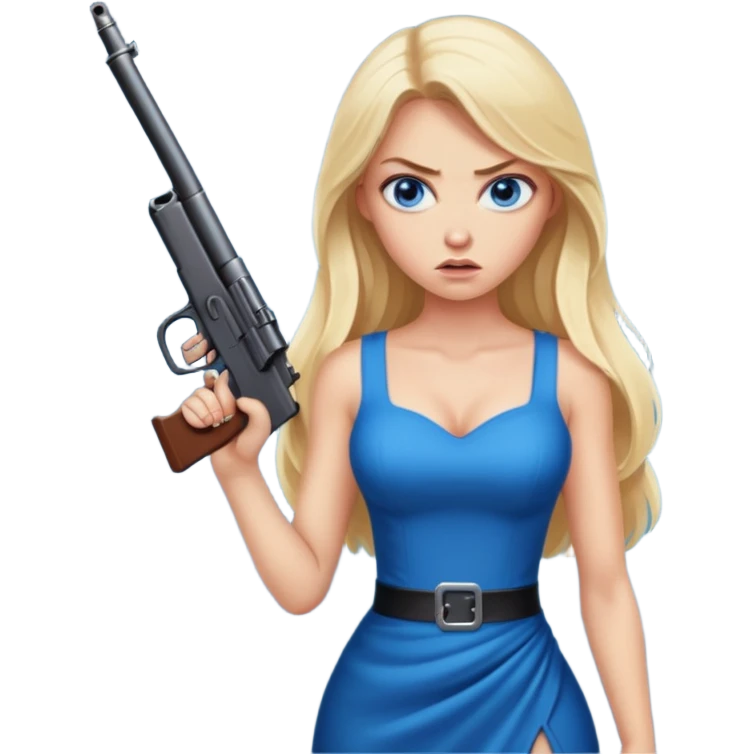 Sexy Beautiful  blue eye blonde Long Hair Gangsta girl in a hot Dress Looks angry  with a big gun emoji