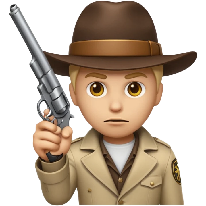 emoji character with a realistic revolver, serious face emoji