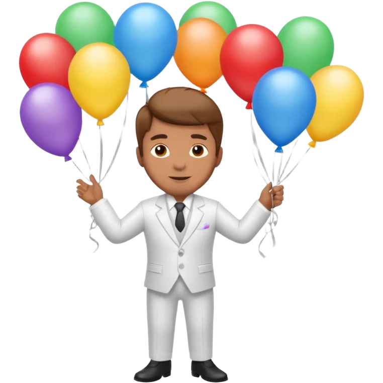 Birthday male with ballons in white suit emoji