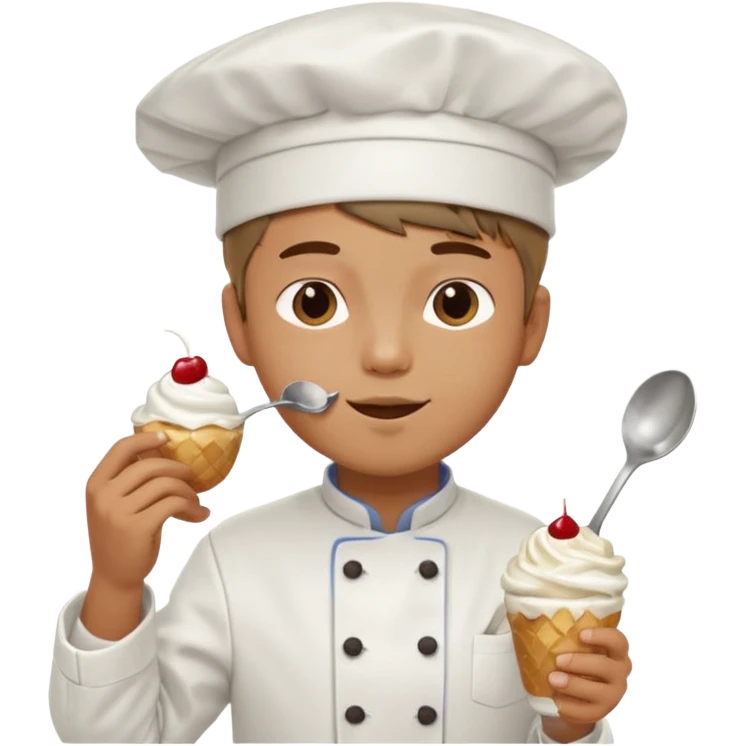 Young Male Chef eating sundae with spoon emoji