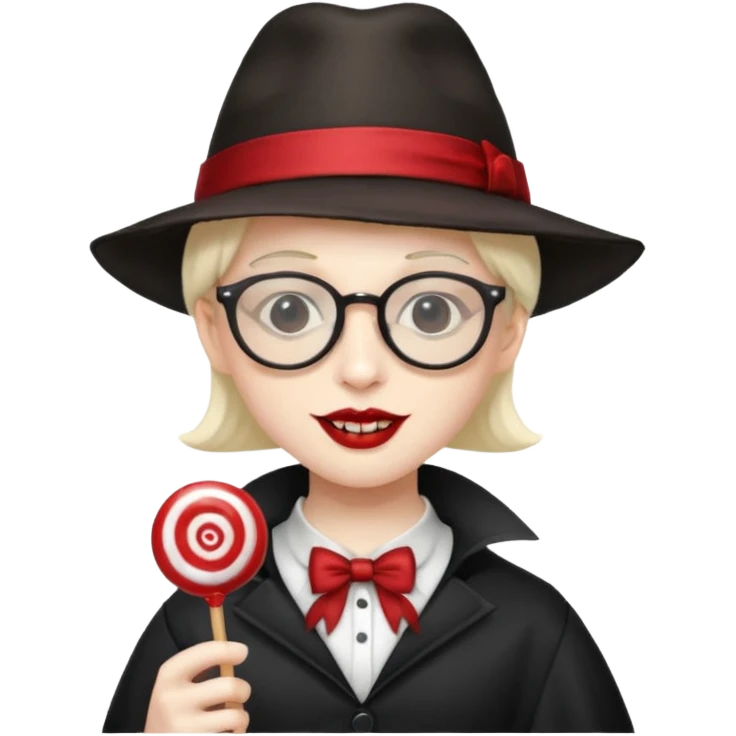 Vampire with lollipop, hat and glasses emoji