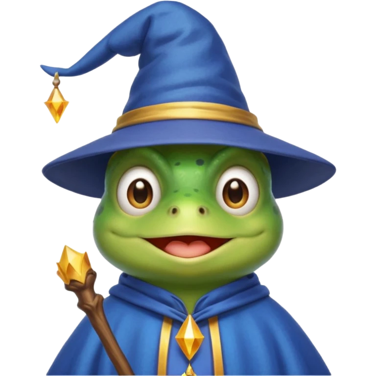 create a peepo the frog emoji that is a wizard like this one called zabuzard but kabukard instead give it a wizard hat and a blue shirt like always give it a good smile emoji