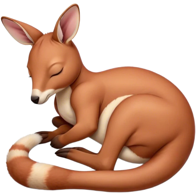 Meme-Worthy Cute Sleeping Adult Red Kangaroo Portrait Emoji, Head resting peacefully with a contented smile, showcasing a solid, reddish form with a characteristic red kangaroo-shaped head featuring a soft, elongated snout and small, relaxed ears, eyes shut in a serene, restful nap, Simplified yet adorably endearing features, highly detailed, glowing with a soft, drowsy outback light, high shine, relaxed and utterly lovable, stylized with an air of playful laziness, soft glowing outline, capturing the essence of a sleeping kangaroo that feels destined to become the next viral icon of adorable rest! emoji