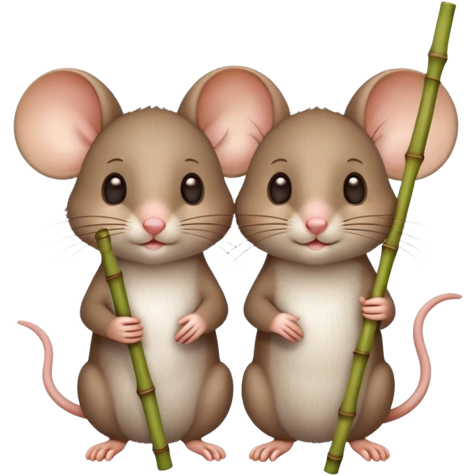 cute mice holding bamboo sticks emoji
