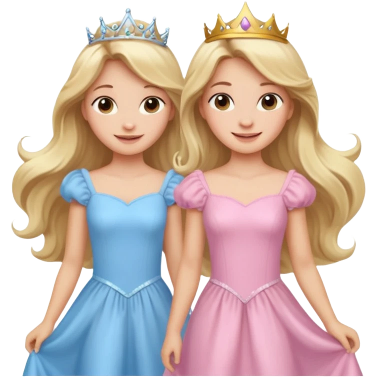 happy princesses blonde girl in light blue dress and long hair brunette girl in light pink dress emoji