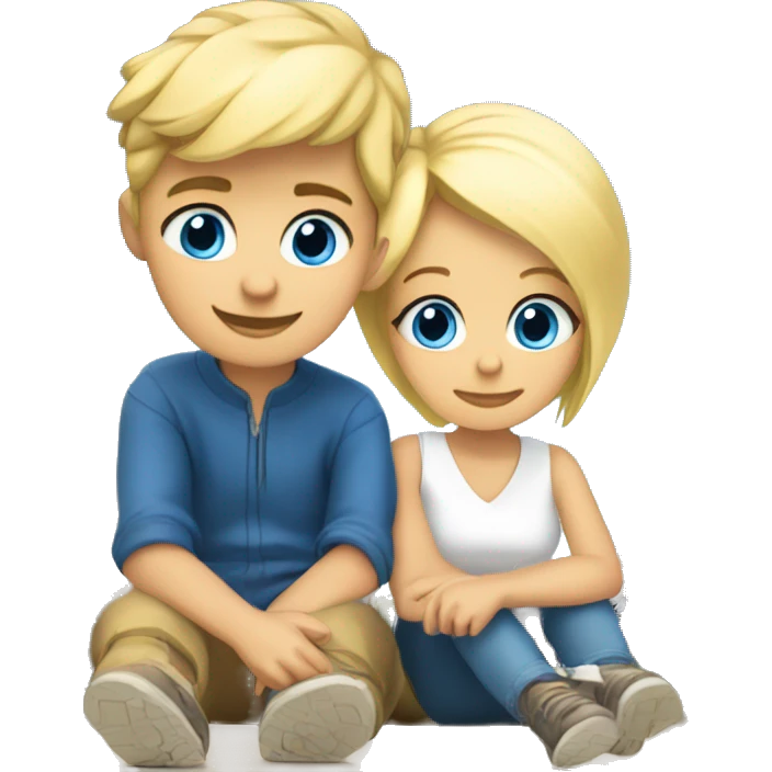 blonde blue eyed boy and blonde blue eyed girl sitting under Eiffel Tower emoji