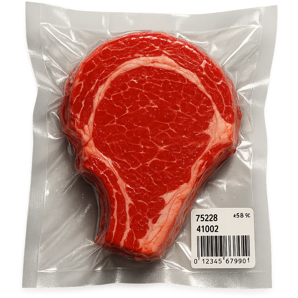 juicy steak, shiny and inflated vacuum-sealed style emoji