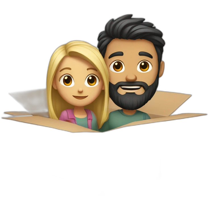 Dark hair girl and blond bearded guy in moving box emoji