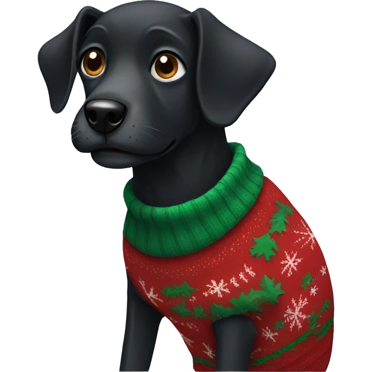 Black dog with a christmas sweater on  emoji