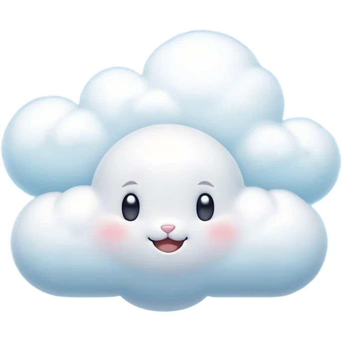 Cinematic tiny puffy bunny-shaped cloud, floating gently in the sky, soft glowing light, tiny rounded ears, smiling face, dreamy and magical. emoji