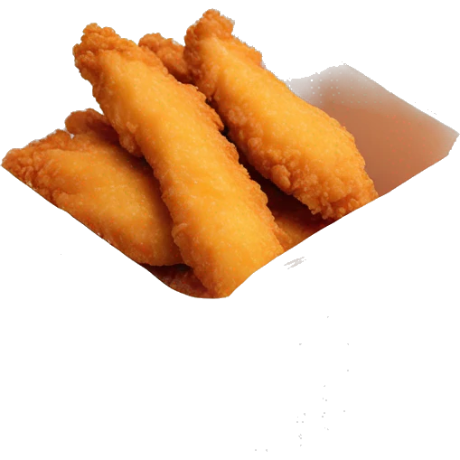 3 chicken tenders with crinkle fries and orange sauce on the side in a styrofoam container styrofoam container emoji