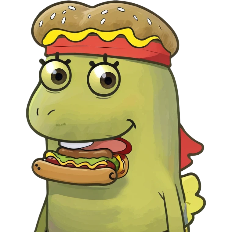 SpongeBob wearing a hotdog hat emoji