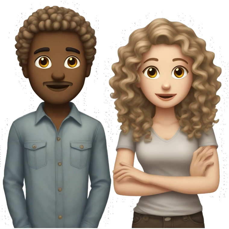 A white dirty dark blonde girlfriend straight hair and a slightly darker boyfriend with curly brown hair  emoji
