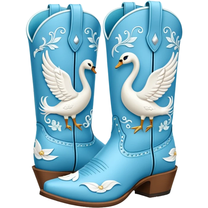 Light blue cowgirl boots with swans on them emoji