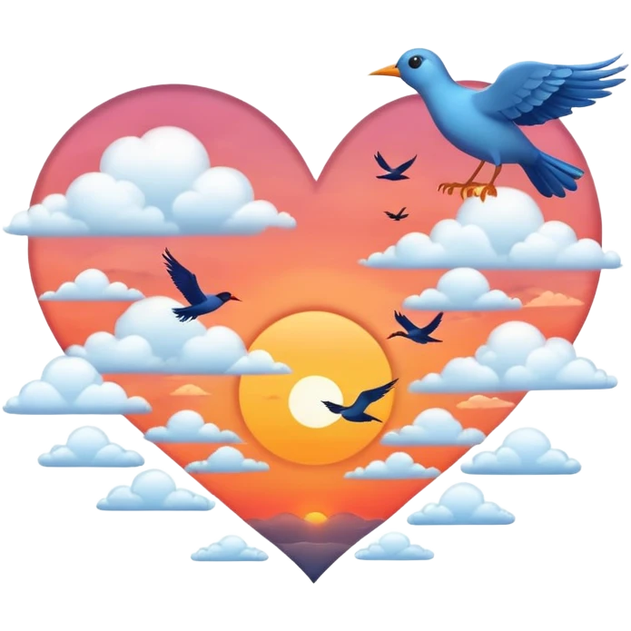 heart with sunset and birds emoji