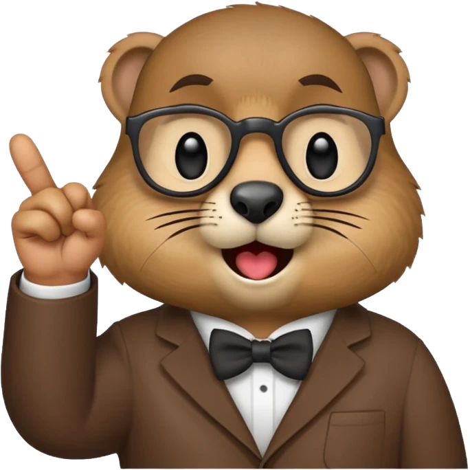 Create a version of the "nerd emoji with finger pointing up" meme with the face of a groundhog emoji