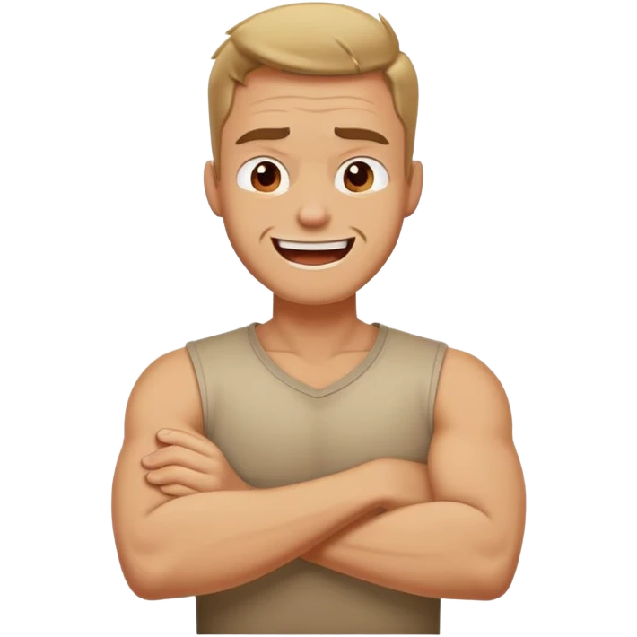 Arms crossed around neck angry laughing guy emoji