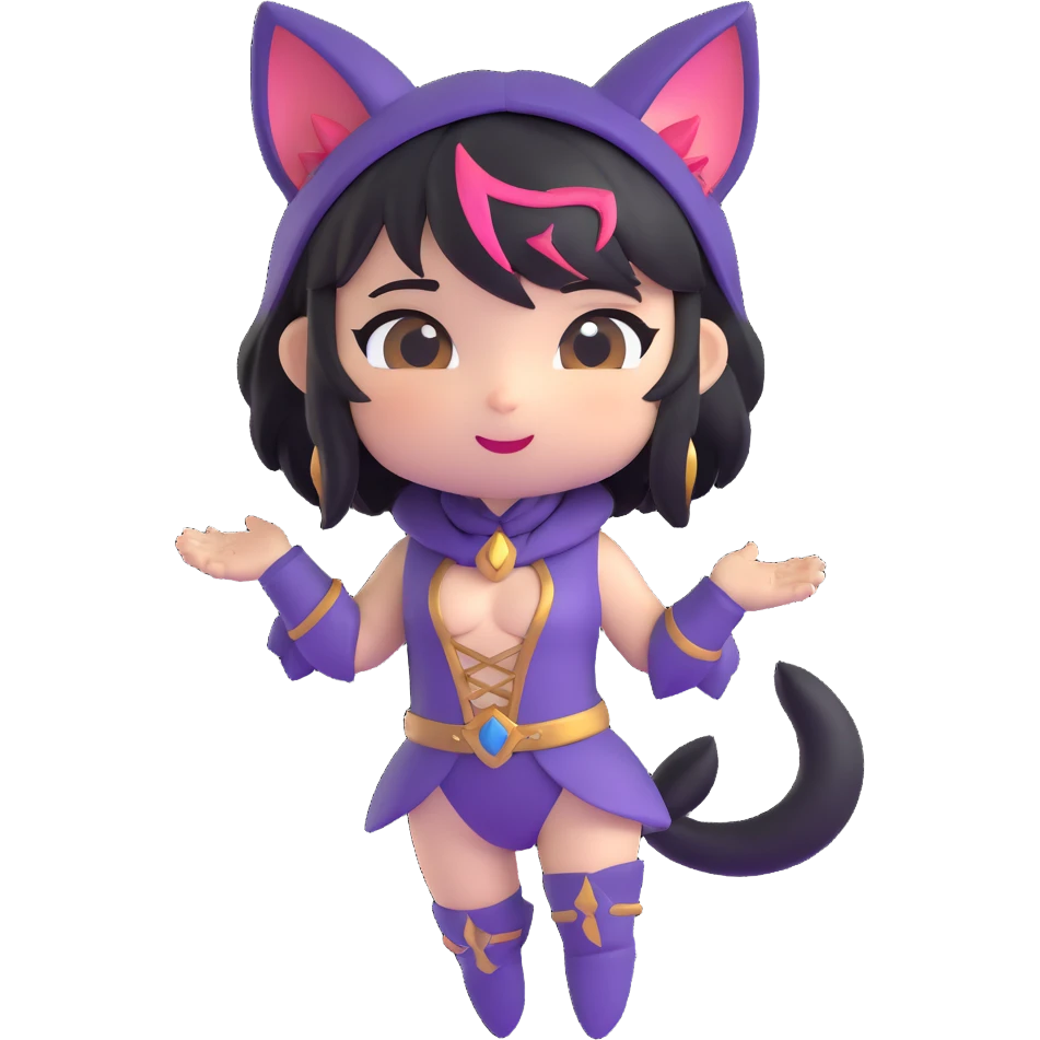 chibi catgirl with fantasy outfit, playful expression emoji