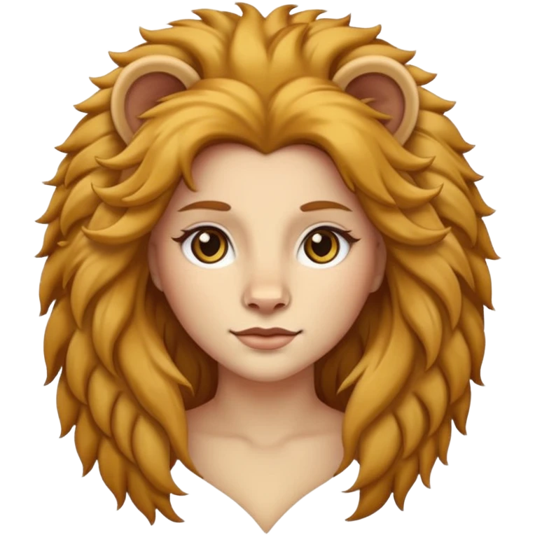 Leo woman as an emoji, elegant, with lion mane hair, no text emoji