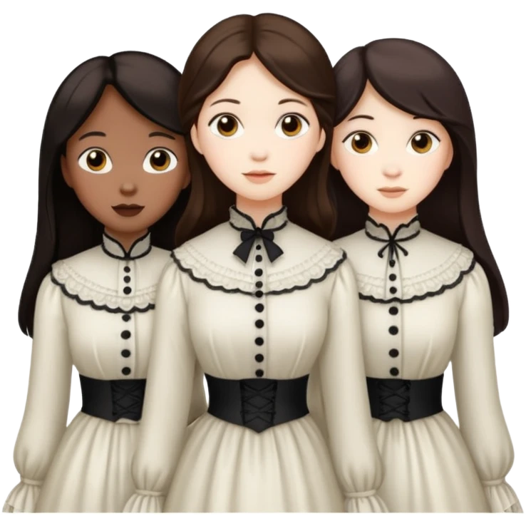 Three Victorian ghost best friends with dark brown hair  one Asian one Caucasian  one African American all beautiful  emoji