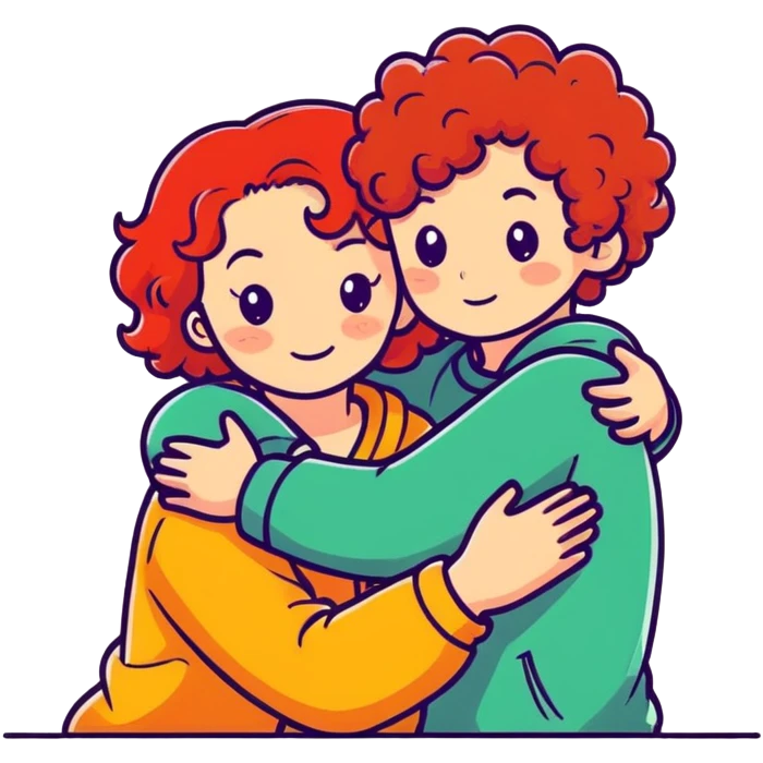 Red hair girl and curly hair boy hugung emoji