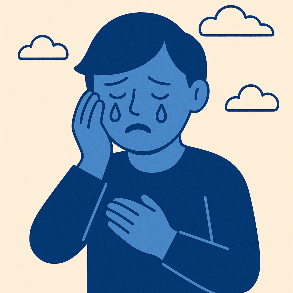 a person crying, stylized with blue outlines, flat blue style emoji