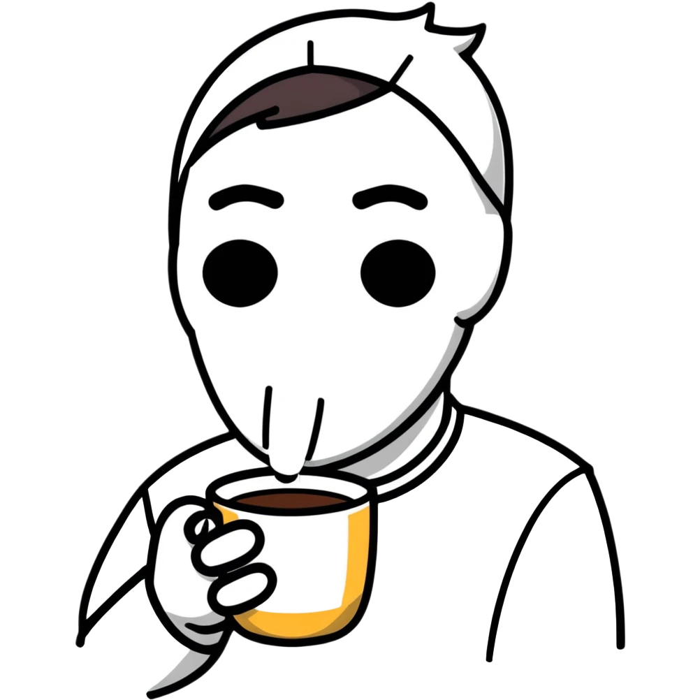 man's face with a black full mask drinking coffee emoji