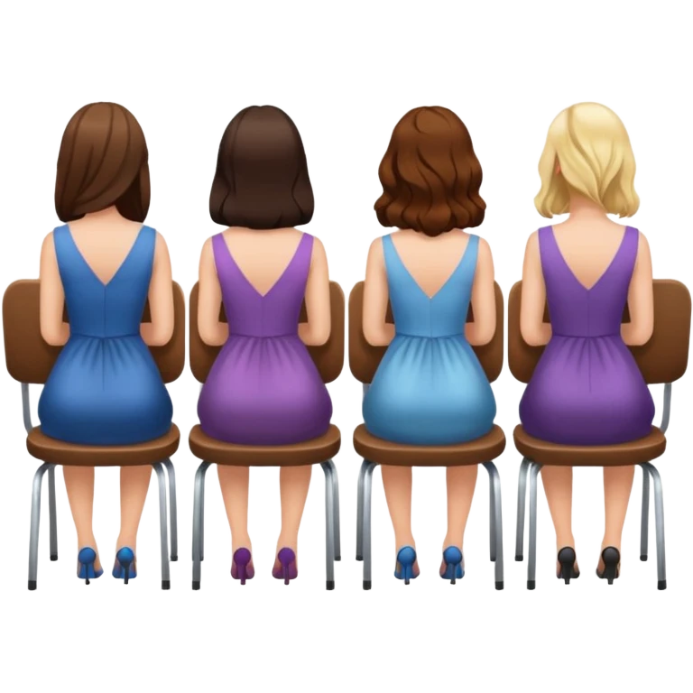 appreance from behind (back view) of 6 woman sitting each chair emoji