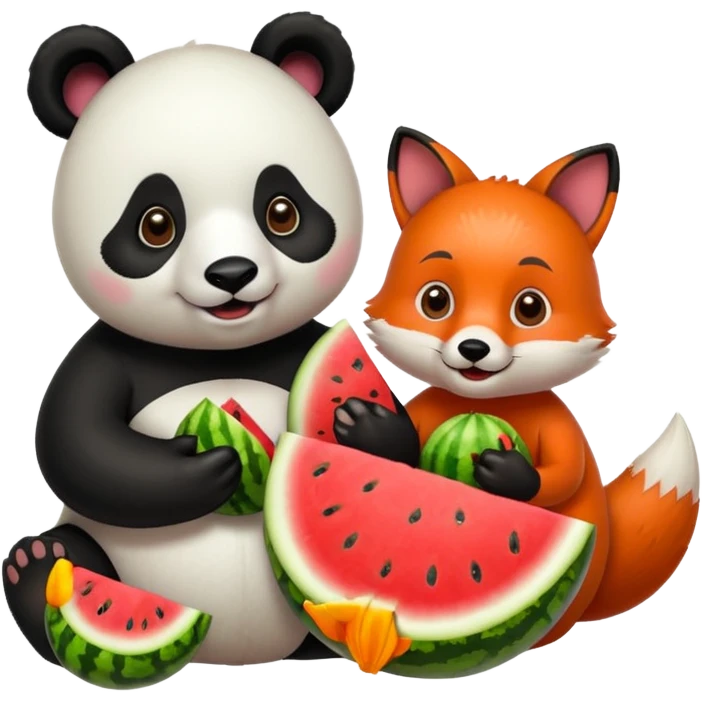 Panda with water melon and fox emoji