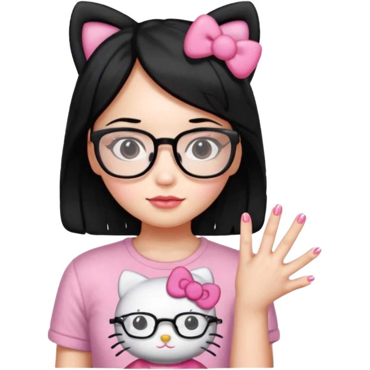 Nails cute hello kitty wear glasses black hair emoji