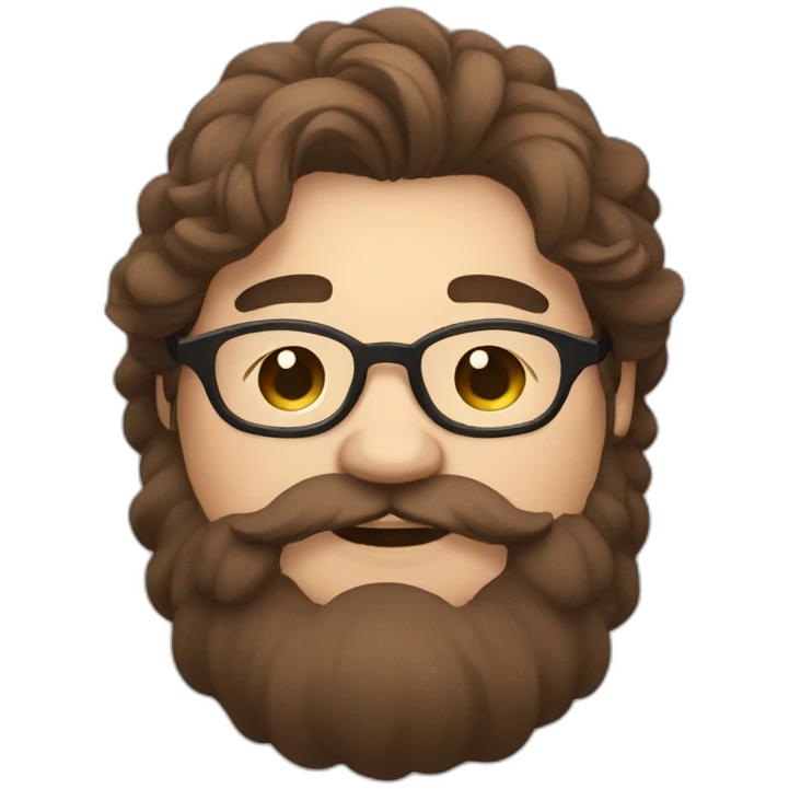 Chubby non binary round glasses attached long brown hair beard sleepy smiling stone emoji