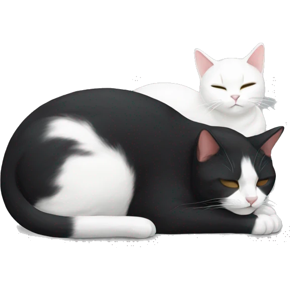 black and white cat sleeping next to a white cat  emoji