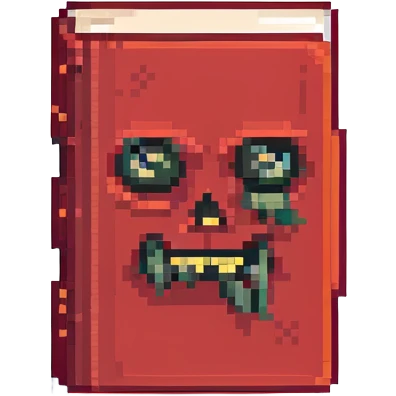 red cursed book with a sinister face emoji