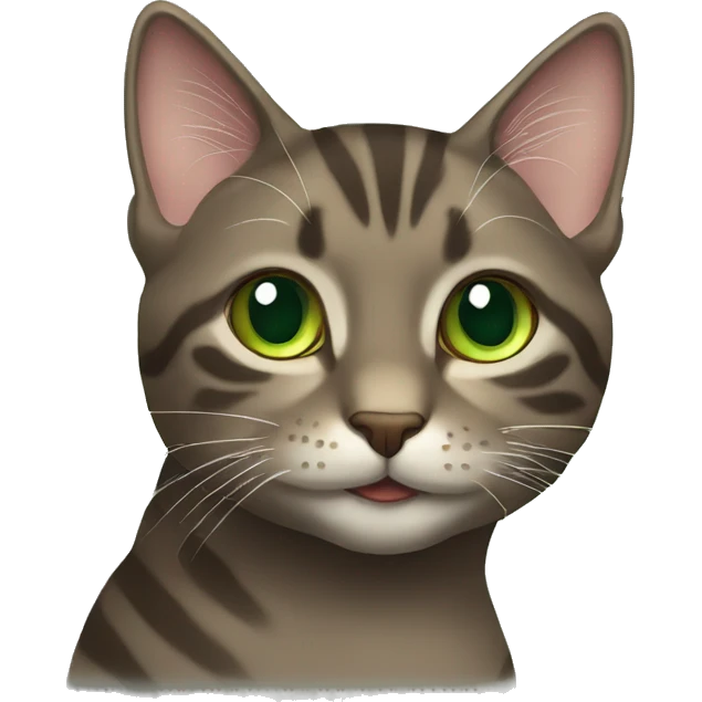 Tabby dark grey brown cat green eyes winking emoji