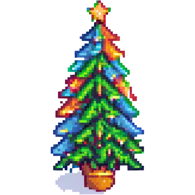 A Christmas tree shape emoji with rainbow colors emoji