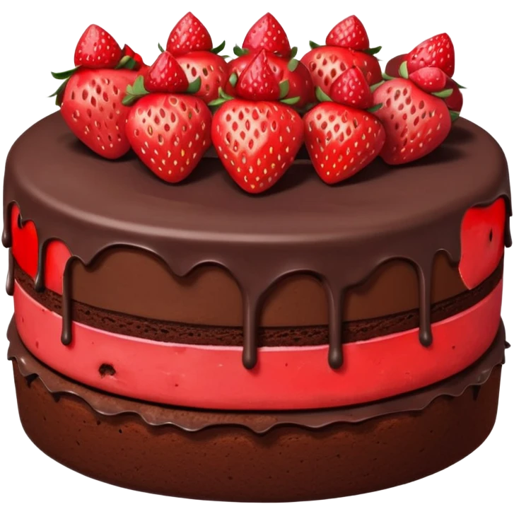 chocolate cake with strawberries on top and a visible cross-section emoji